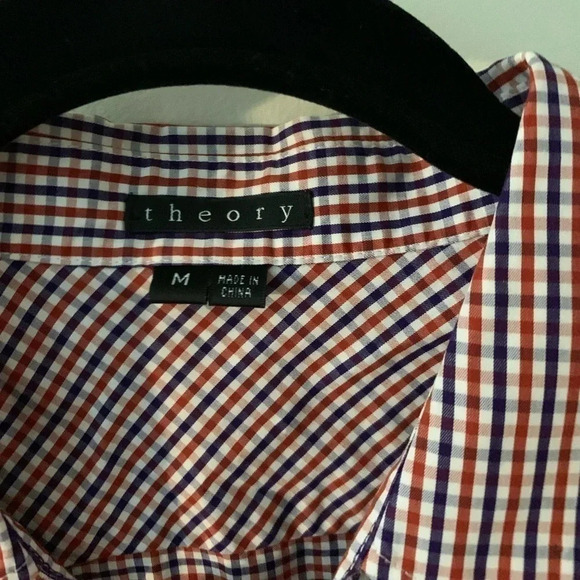 Red White Blue Gingham Theory Button Down Size M - Picture 2 of 6